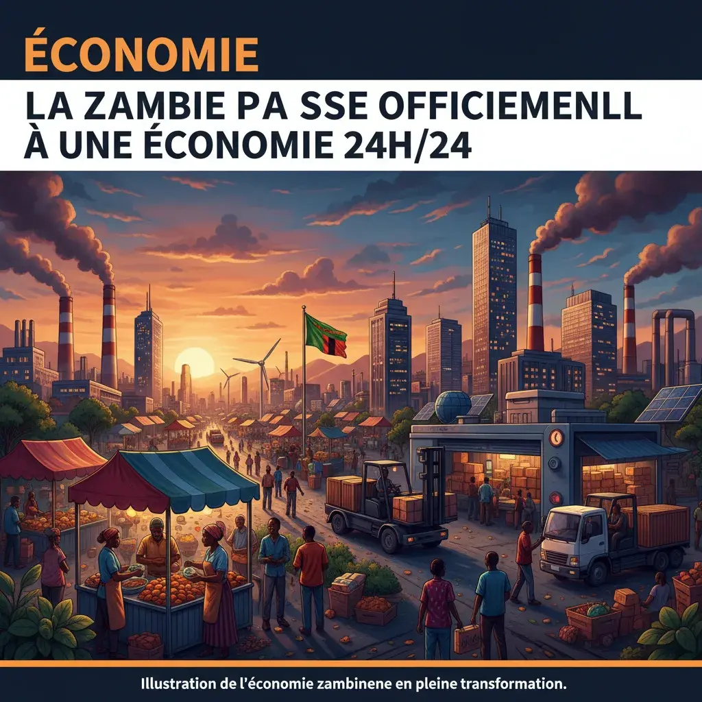 Illustration pour Économie : La Zambie passe officiellement à une économie 24h/24