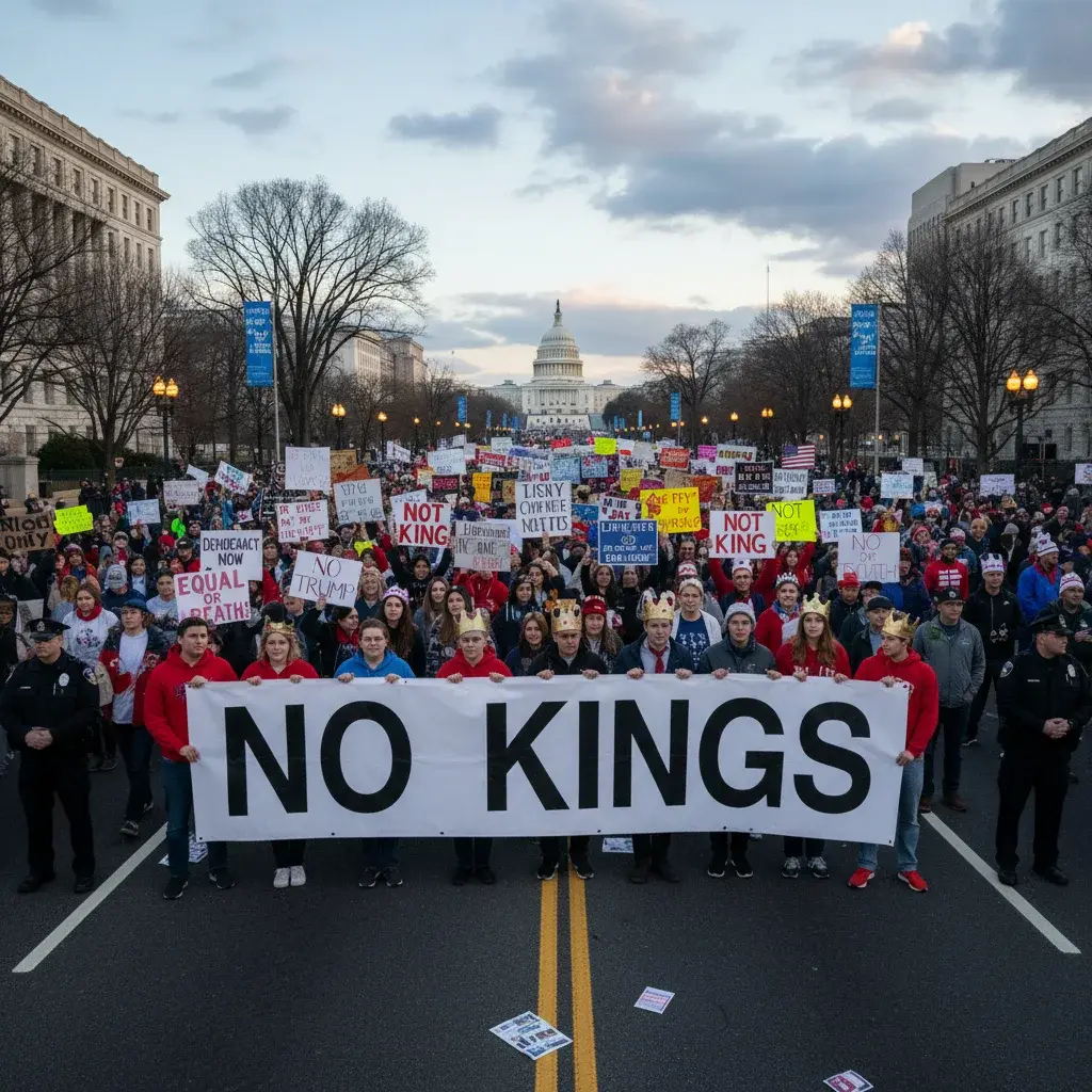 Illustration pour Une mobilisation historique contre trump sous la bannière 'no kings'
