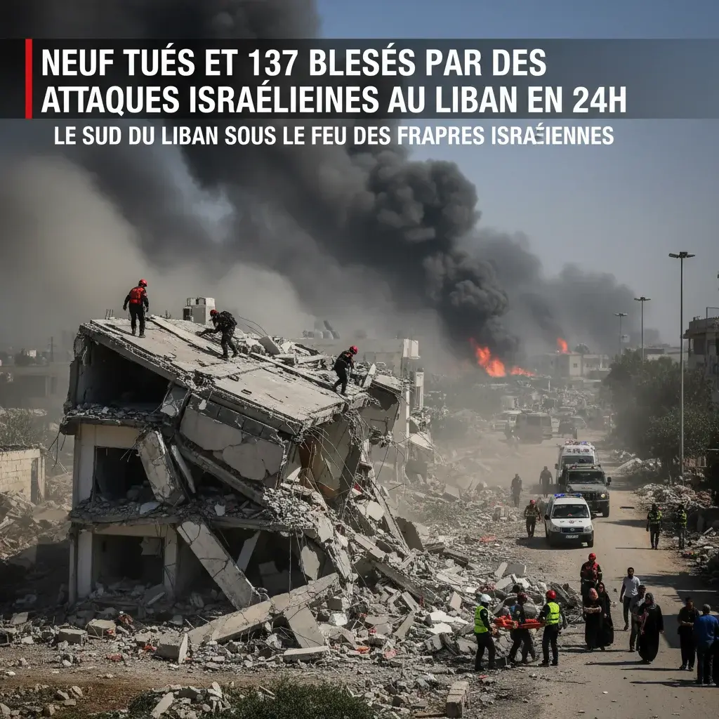Illustration pour Neuf tués et 137 blessés par des attaques israéliennes au Liban en 24h