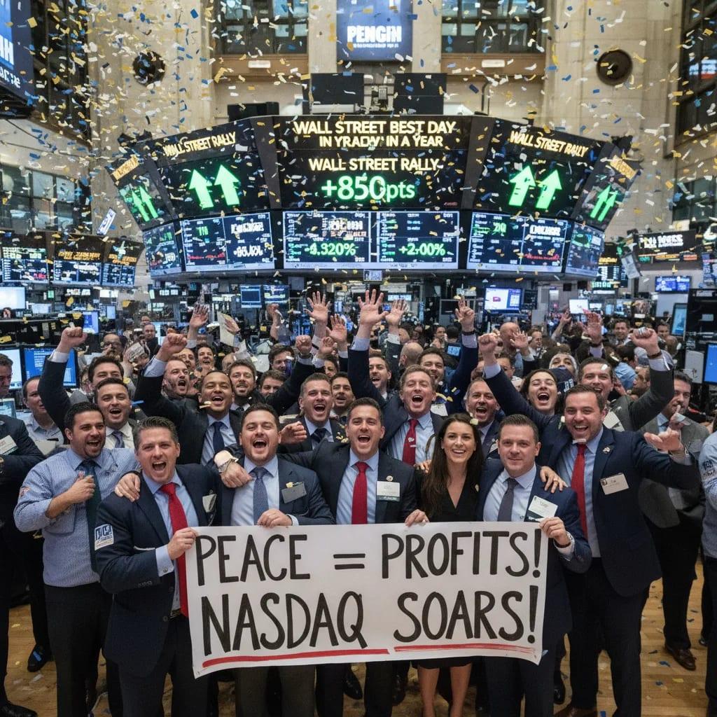 Illustration pour Wall street enregistre sa meilleure journée depuis près d'un an avec les rumeurs de fin de guerre en Iran