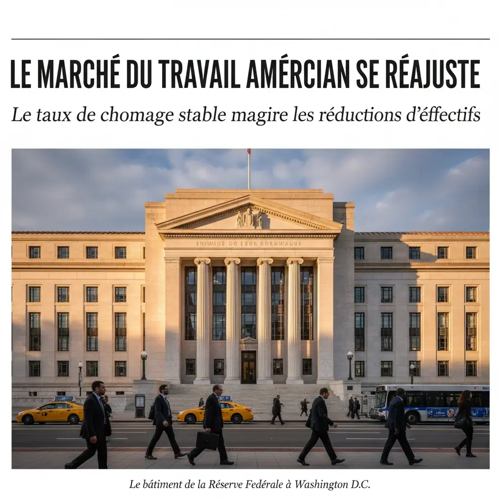Illustration pour Le marché du travail américain se réajuste : le taux de chômage stable malgré les réductions d'effectifs