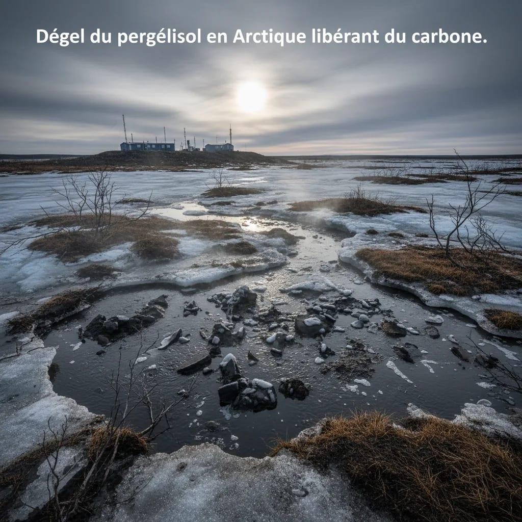Illustration pour Dégel massif en arctique libère du carbone gelé depuis des millénaires