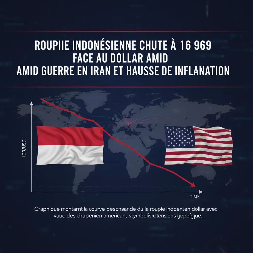 Illustration pour Roupie indonésienne chute à 16 969 face au dollar amid guerre en Iran et hausse de l'inflation