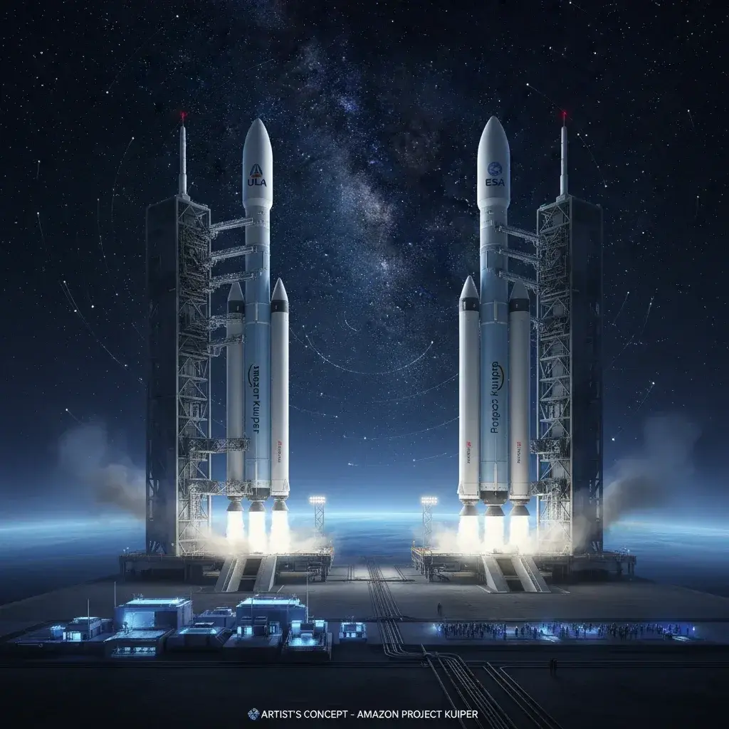 Illustration pour Amazon Leo : deux lancements en 48 heures avec Atlas V et Ariane 6