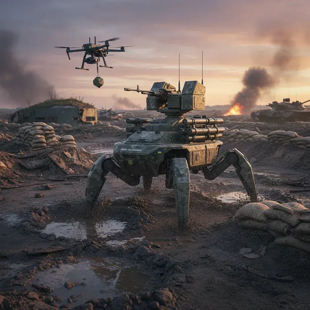 Illustration pour Première historique : robots de guerre ukrainiens capturent positions russes