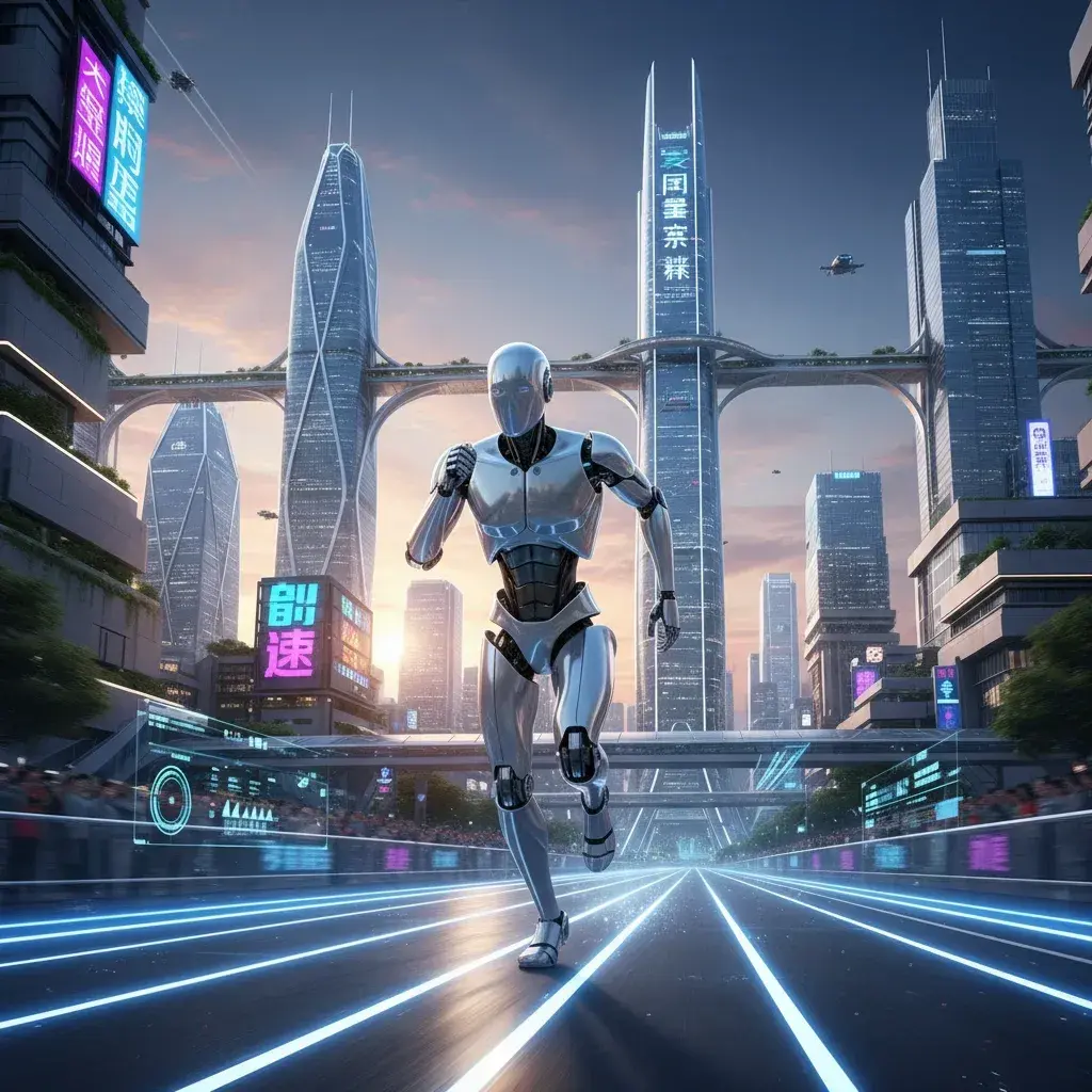 Illustration pour Un robot humanoïde chinois remporte un semi-marathon à Pékin en battant le record humain