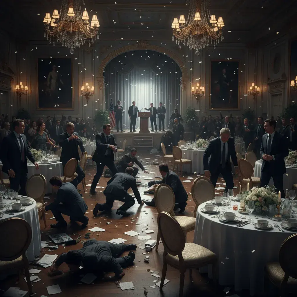 Illustration pour Donald Trump évacué après des tirs au dîner des correspondants